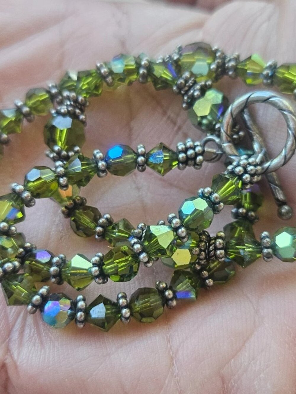 Vintage Choker Necklace Sterling Silver With Green Beads Comes in a Box - Picture 9 of 14